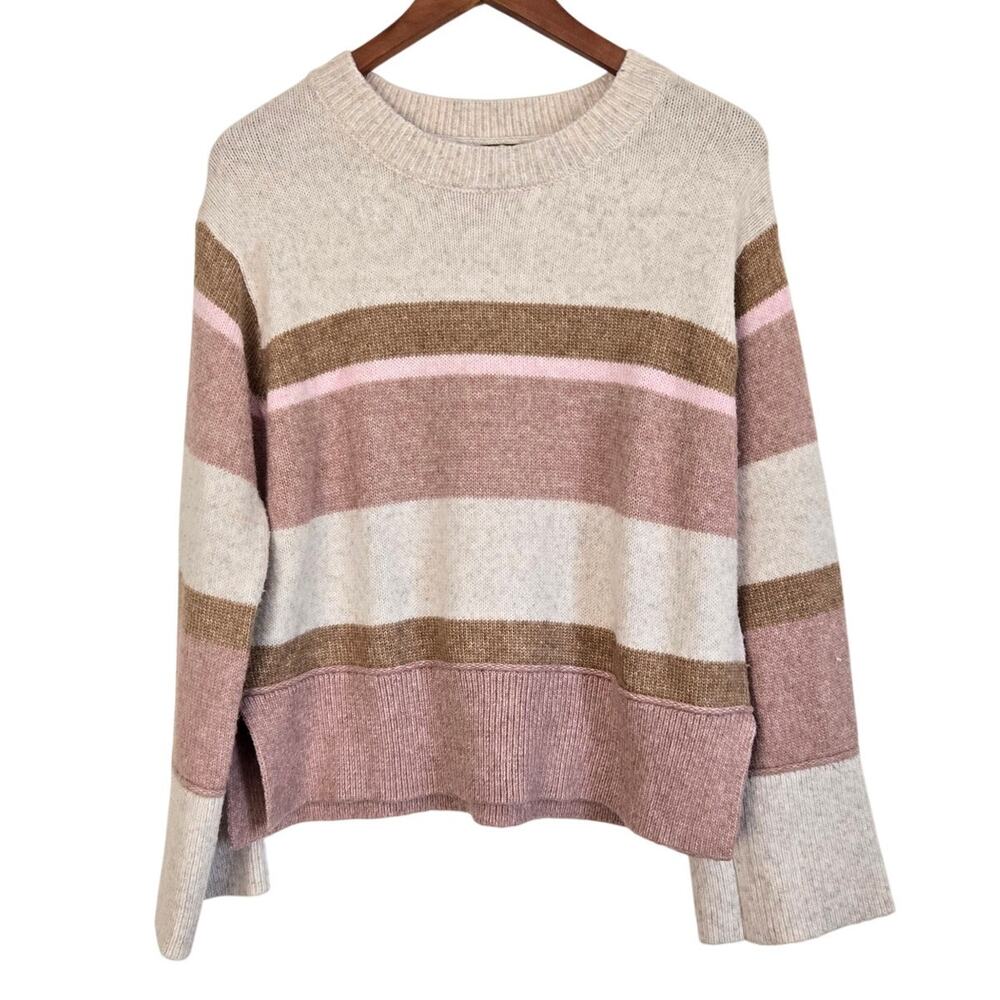 Coquette Light Academia Joie Striped Crewneck Knit Soft Pink/Cream Sweater Large